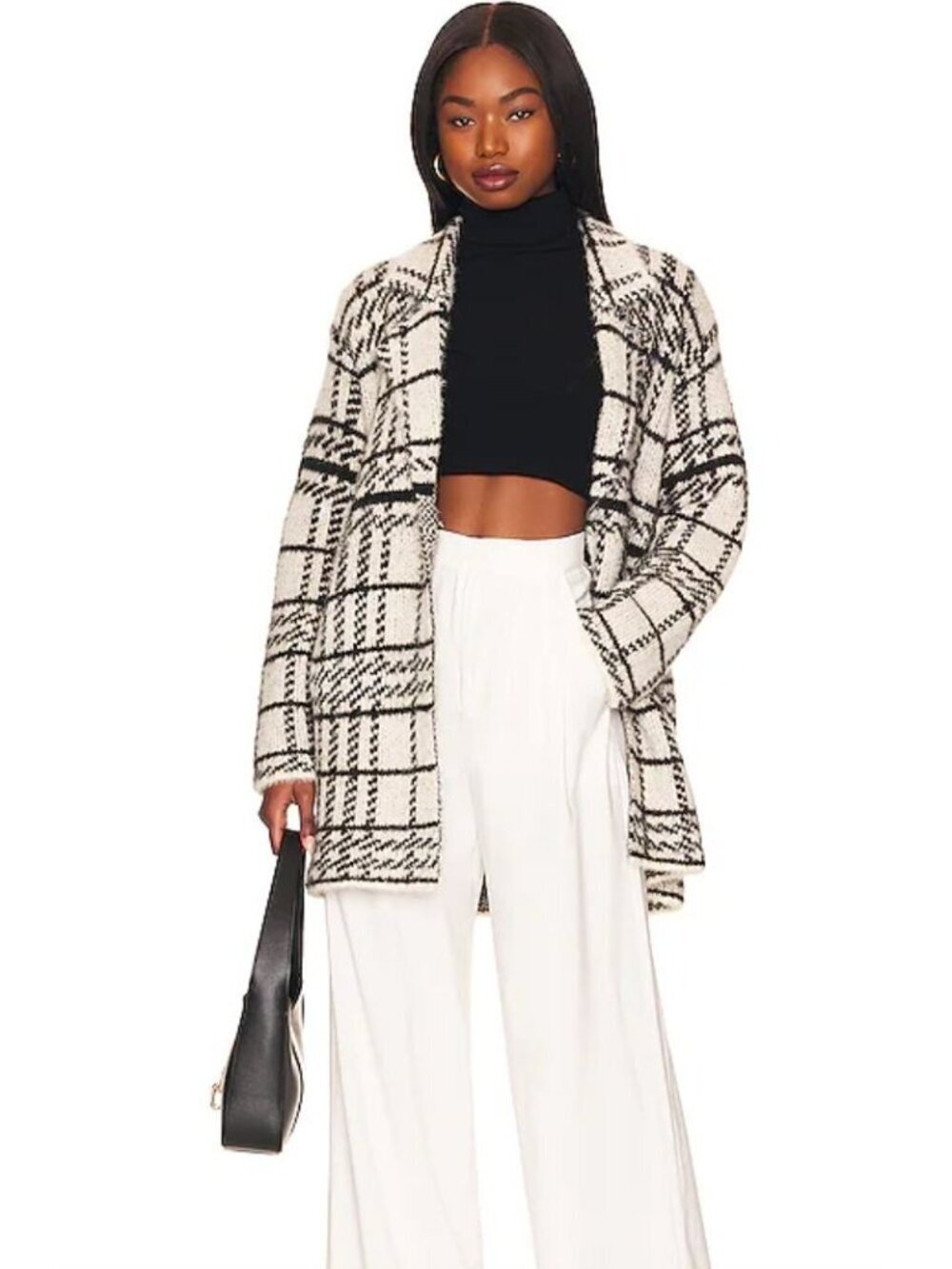 L*Space Stirling Sweater Coat Neutral Black Cream Cozy Knit Jacket Size S